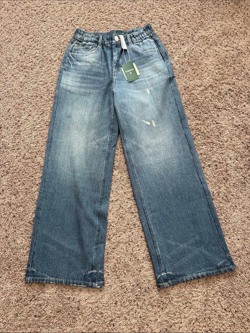 HALARA Women’s Wide Leg Sweatpants Jeans in Washed Blue